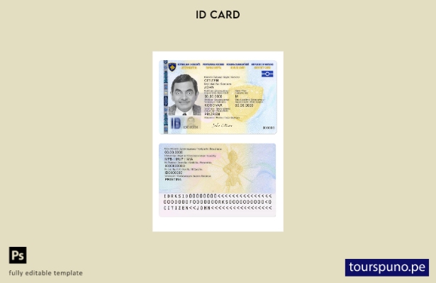Plantilla de tarjeta de identificación de Kosovo lista para imprimir